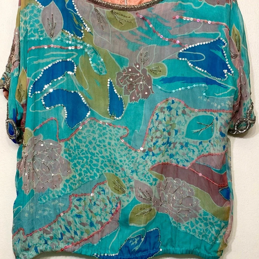 Judith Ann Creations Inc Vintage 2 Piece Silk Sequin Embellished Skirt Set Large - Picture 4 of 15